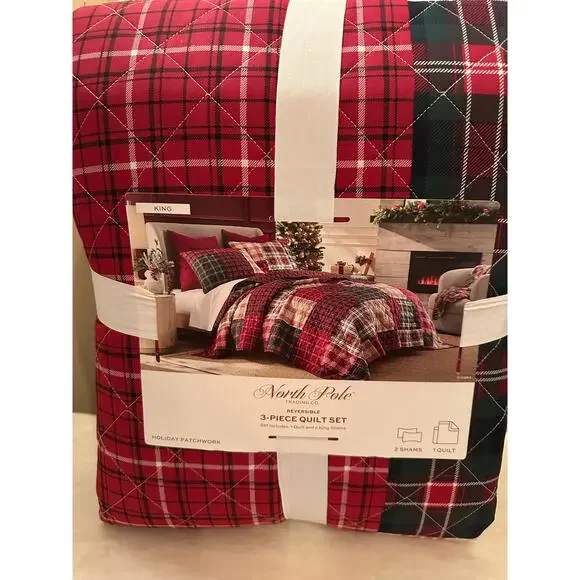 North Pole Trading Co. Holiday Plaid Patchwork Quilt Set King - Picture 1 of 3